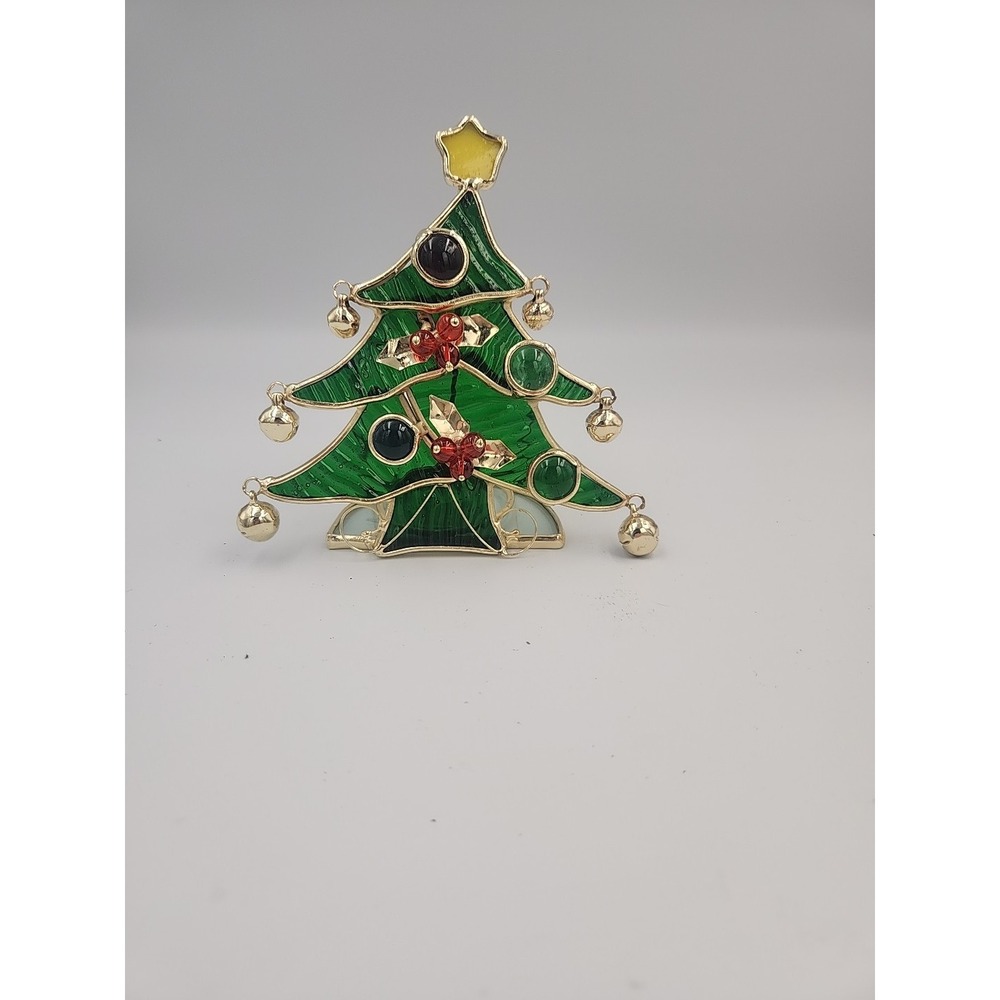 Vtg Christmas Tree Tealight Candle Holder Stained Glass Decorative‎ Collectibles